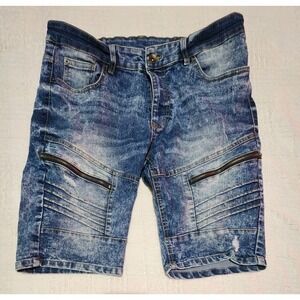 Southpole‎  Shorts Mens 34 Blue Acid Wash Streetwear Front Zippers Slim Fit Y2K